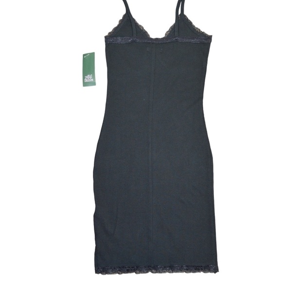 Wild Fable Black Fine Ribbed Knit Bodycon Lace Trim Slip Dress, Size XXS NEW! - Picture 6 of 7